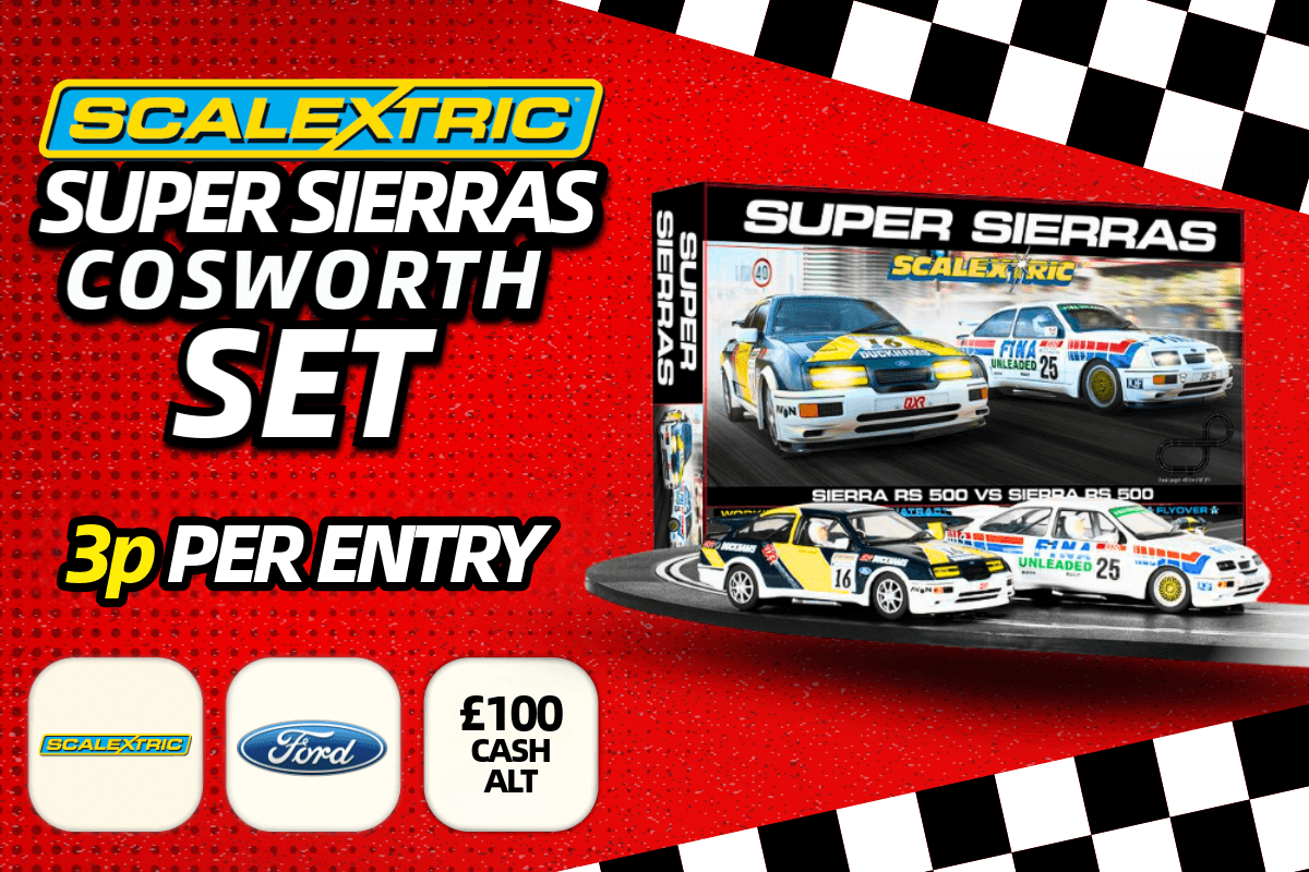 Win a brand new 1980s Super Sierras Retro Race Scalextric Set with two Ford Sierra RS500 cars at Redline Competitions.