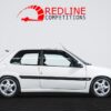 Side angle of white Citroen Saxo VTS Phase 2 showing sleek profile and upgraded suspension, available at Redline Competitions.