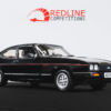 Black 1984 Ford Capri 2.8i front side view with red coachline, available to win with Redline Competitions.