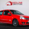 Front side on view of 2005 Renault Clio Renaultsport Trophy hot hatch in Capsicum Red – Redline Competitions