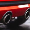 Close-up of dual exhaust tips on 2005 Renault Clio Renaultsport Trophy hot hatch – Redline Competitions