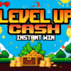 Retro arcade-style Level Up Instant Win cash competition GIF from Redline Competitions, featuring coins, cash, and a £500 jackpot theme.