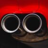 BMW E30 M-tech II red close-up of M-branded exhaust tip – Redline Competitions