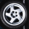 Close-up of silver alloy wheel 1993 Lotus Carlton UK car competition Redline Competitions