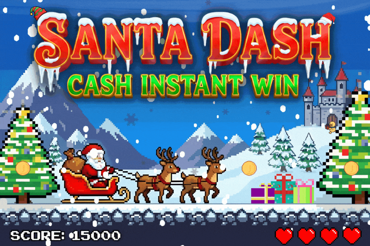 Santa Dash Cash Instant Win competition from Redline Competitions with 19p entries and a £1000 jackpot prize.