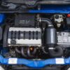 Engine bay of the Peugeot 106 Rallye S2 restored by Pug1Off available to win via Redline Competitions