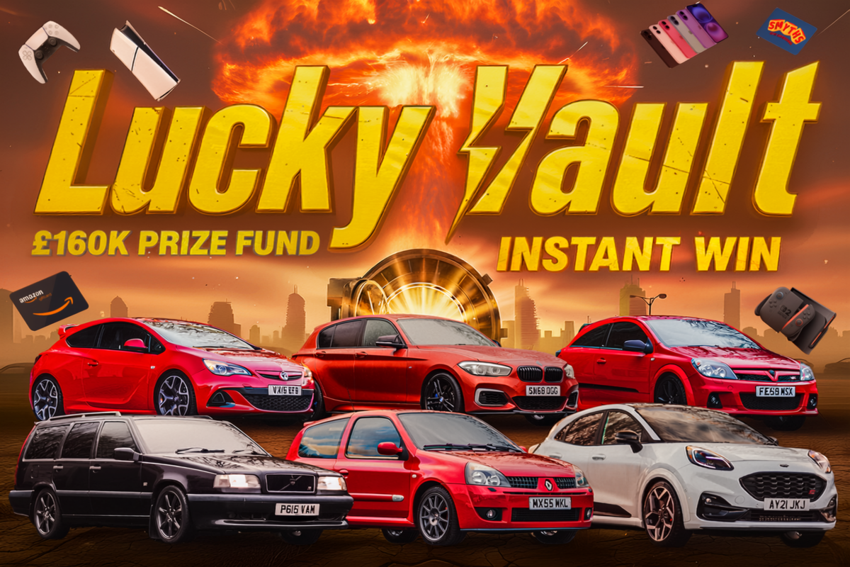 Lucky Vault Instant Win competition featuring multiple cars, cash and tech prizes from Redline Competitions