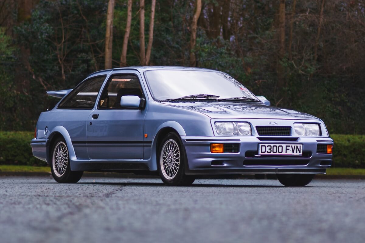 Ford Sierra RS Cosworth in Moonstone Blue with rebuilt turbo engine at Redline Competitions